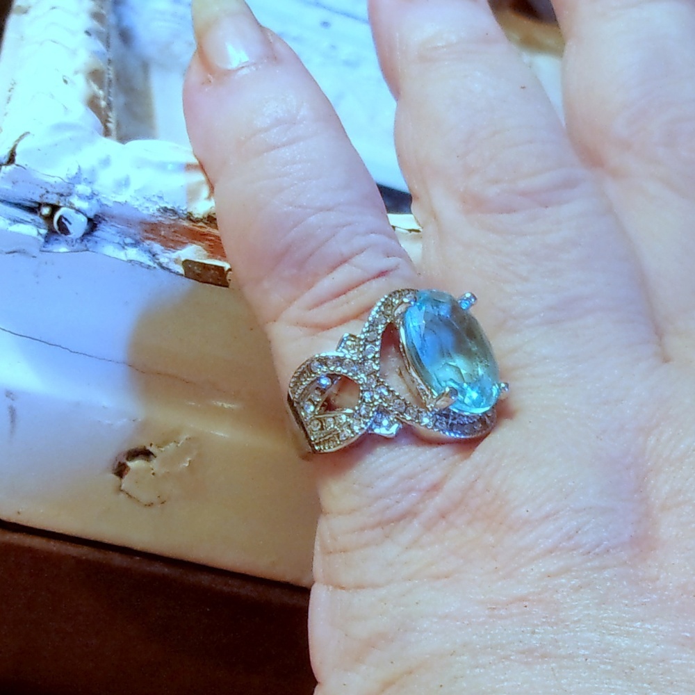 *SALE* Aqua & Clear CZ Silver Statement Ring-Stamp